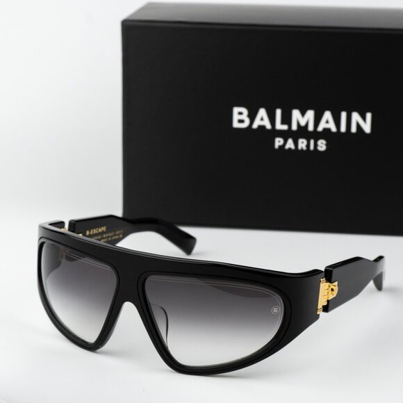 Balmain Men Sunglasses Titanium Black Gold Grey Gradient Wraparound B-ESCAPE - Picture 1 of 15